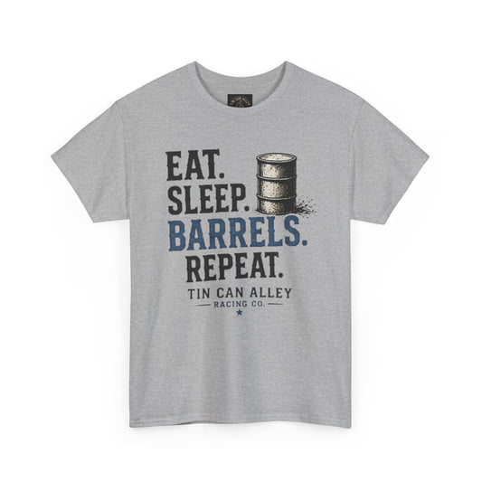 Eat. Sleep. Barrels. Repeat. Tee — Barrel Racing Western Rodeo Shirt