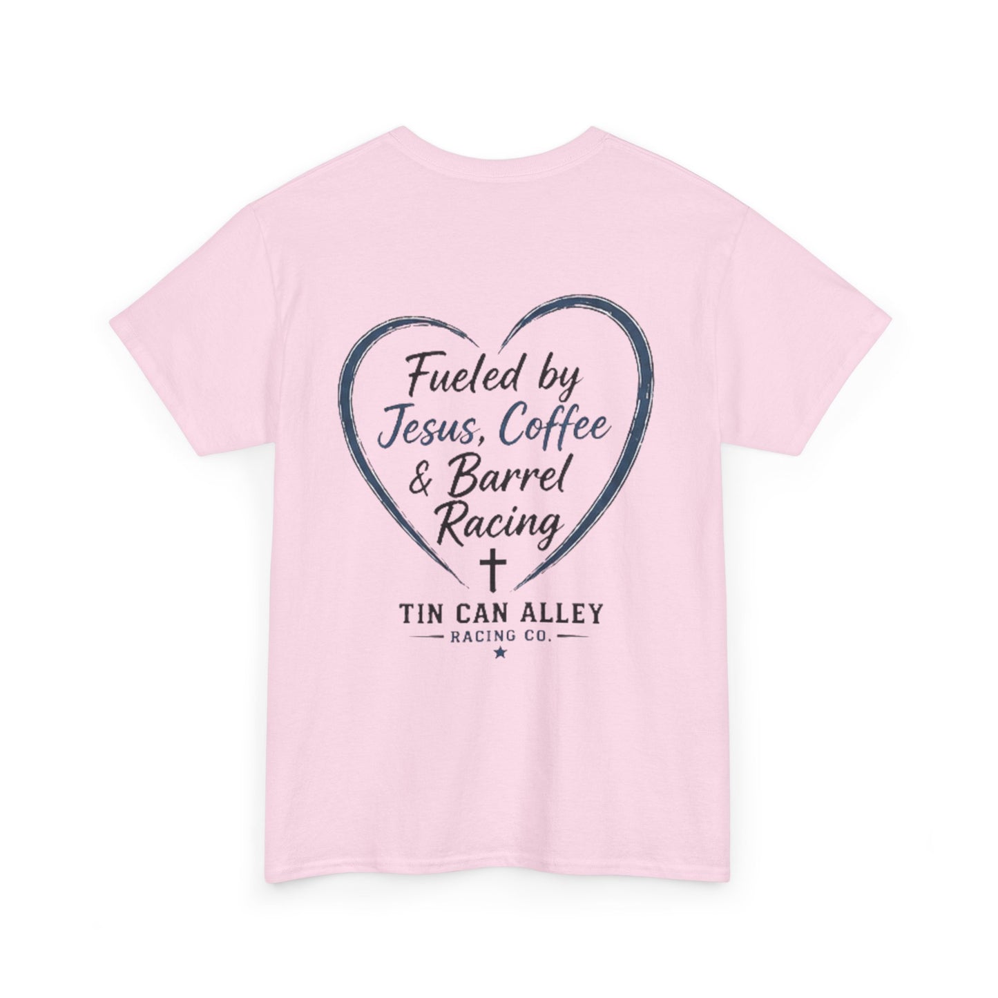 Barrel Racing Tee — "Fueled by Jesus, Coffee & Barrel Racing" Christian Rodeo Shirt