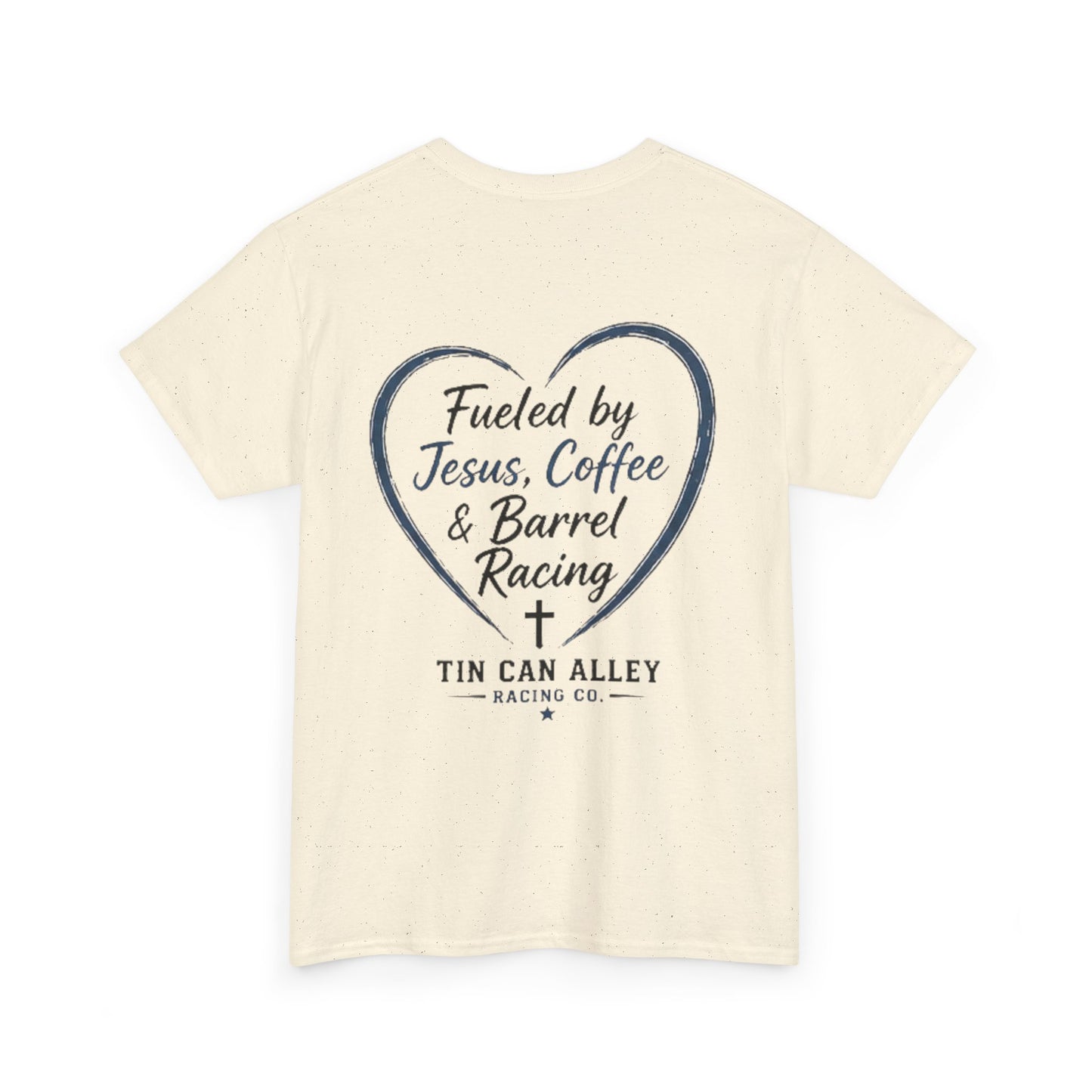 Barrel Racing Tee — "Fueled by Jesus, Coffee & Barrel Racing" Christian Rodeo Shirt