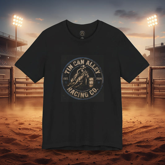 Racing T-Shirt – "Tin Can Alley Racing Co." Vintage Barrel Racer Logo Tee