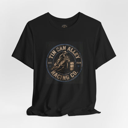 Racing T-Shirt – "Tin Can Alley Racing Co." Vintage Barrel Racer Logo Tee