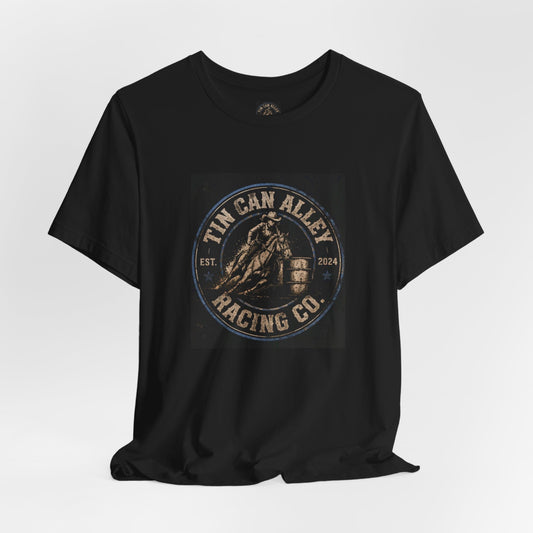 Racing T-Shirt – "Tin Can Alley Racing Co." Vintage Barrel Racer Logo Tee